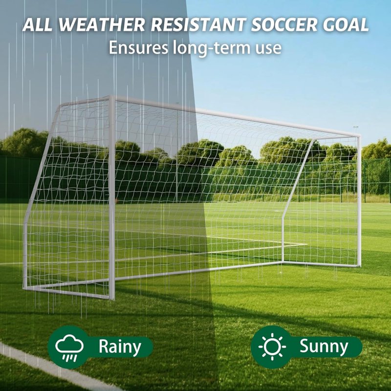 ABORON 18' x 7' Backyard Soccer Goal with Steel Frame & Net - White