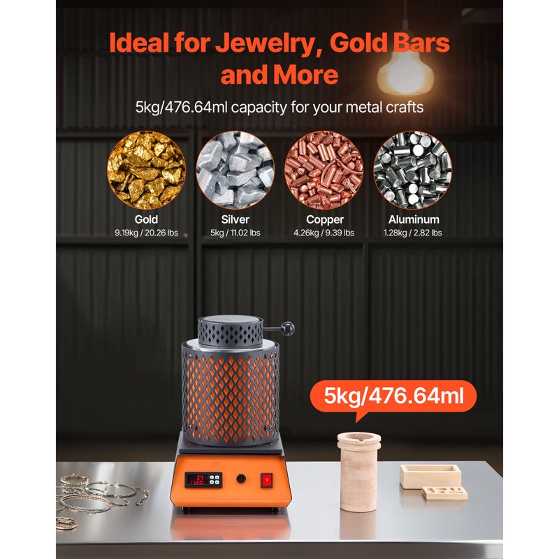 Electric Melting Furnace 1500W Metal Smelter Kit for Jewelry and Metal Casting