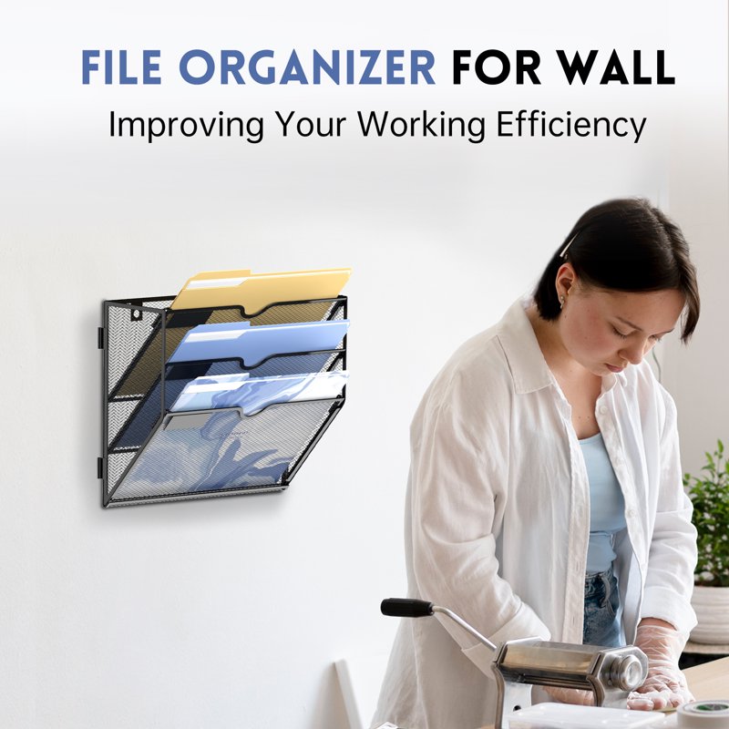 3 Tier Wall File Organizer - Metal Hanging Document Holder for Office & Home