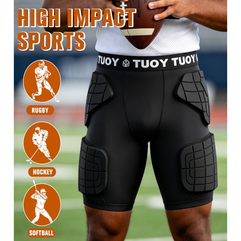 Breathable Football Girdle with Padding for Contact Sports - Black
