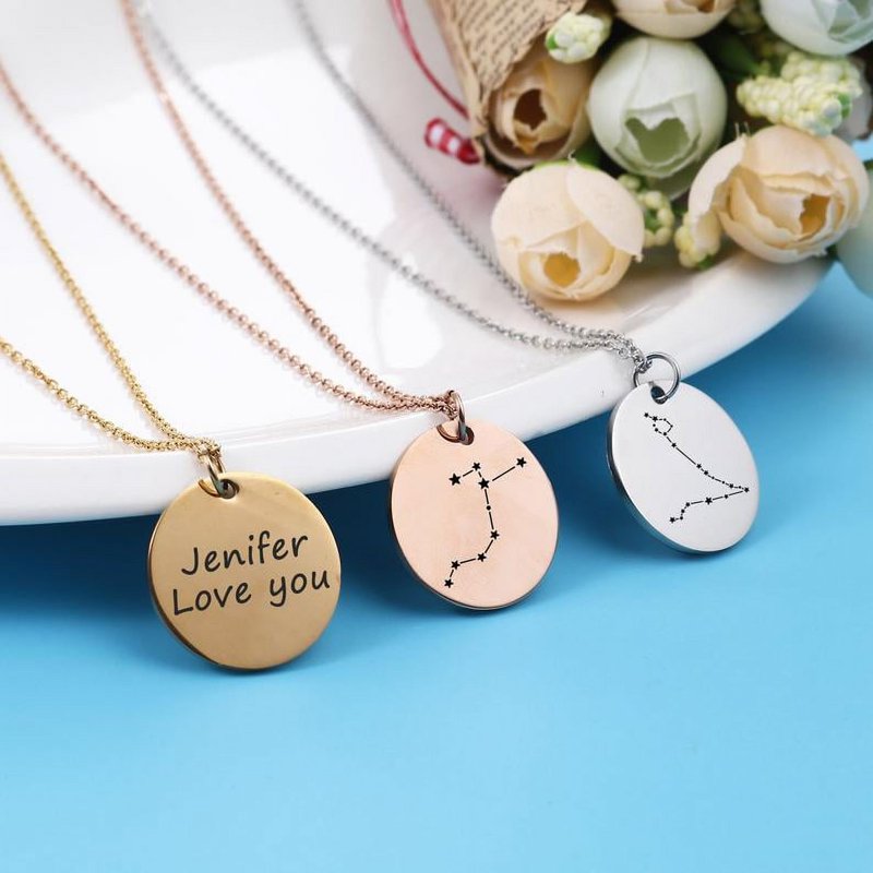 Zodiac Star Sign Pendant Necklace Stainless Steel with Gift Box