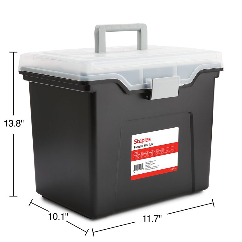 Staples Letter-Size Portable File Tote with Organizer Tray Black