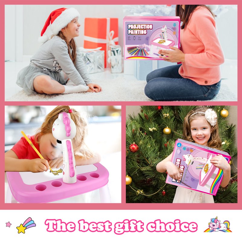 Kids Art Projector Kit with Drawing Supplies and Unicorn Design - Educational Craft Set for Children 3+