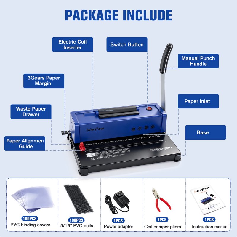 Electric Coil Binding Machine with 12-Sheet Capacity & Starter Kit for Office & Home
