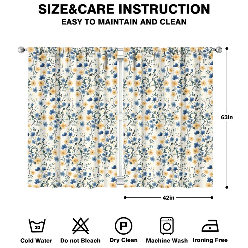 Light Control Floral Blackout Curtains - 2 Panels for Bedroom & Living Room
