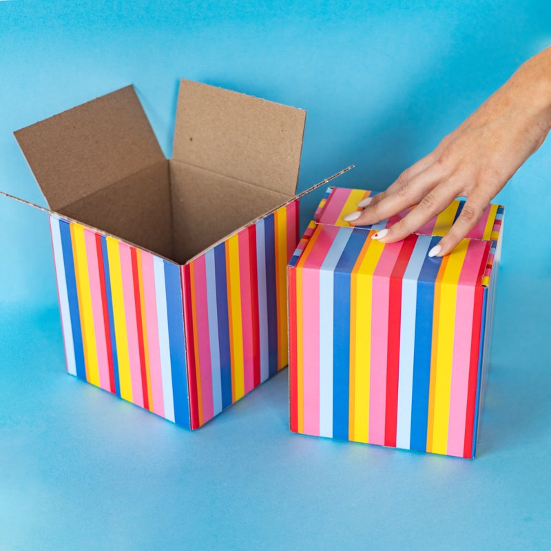 Small Shipping Box 6x6x6 Inches - Pack of 3 Striped E-Commerce Packaging