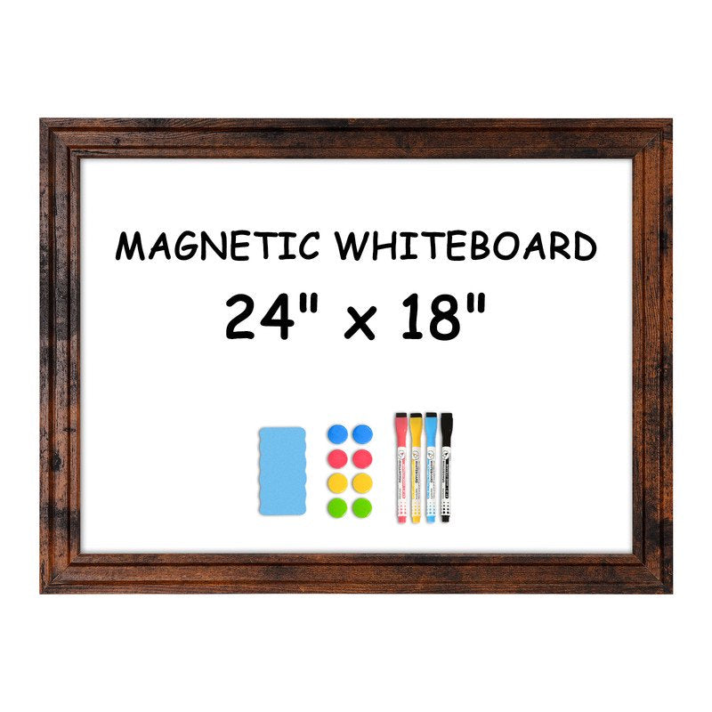 Magnetic Dry Erase Whiteboard with Vintage Wood Frame - Wall Mount, 18x24 Inches