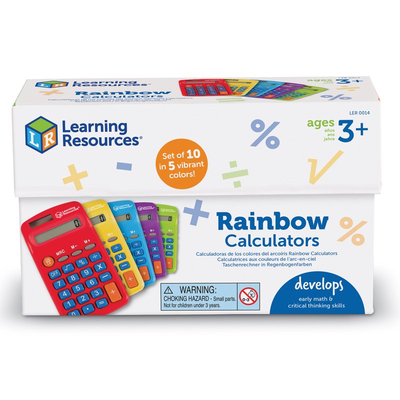 Set of 10 Solar-Powered Rainbow Calculators for Elementary Math