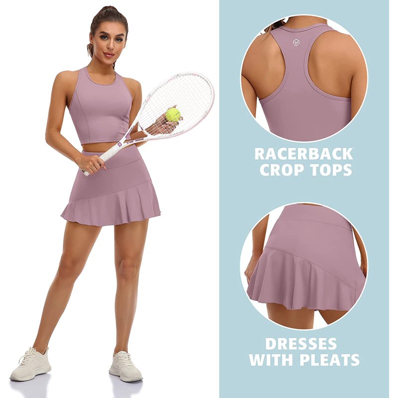 Women's 2 Piece Tennis Skirt Sets with Built-in Shorts & Pockets - Athletic Dress
