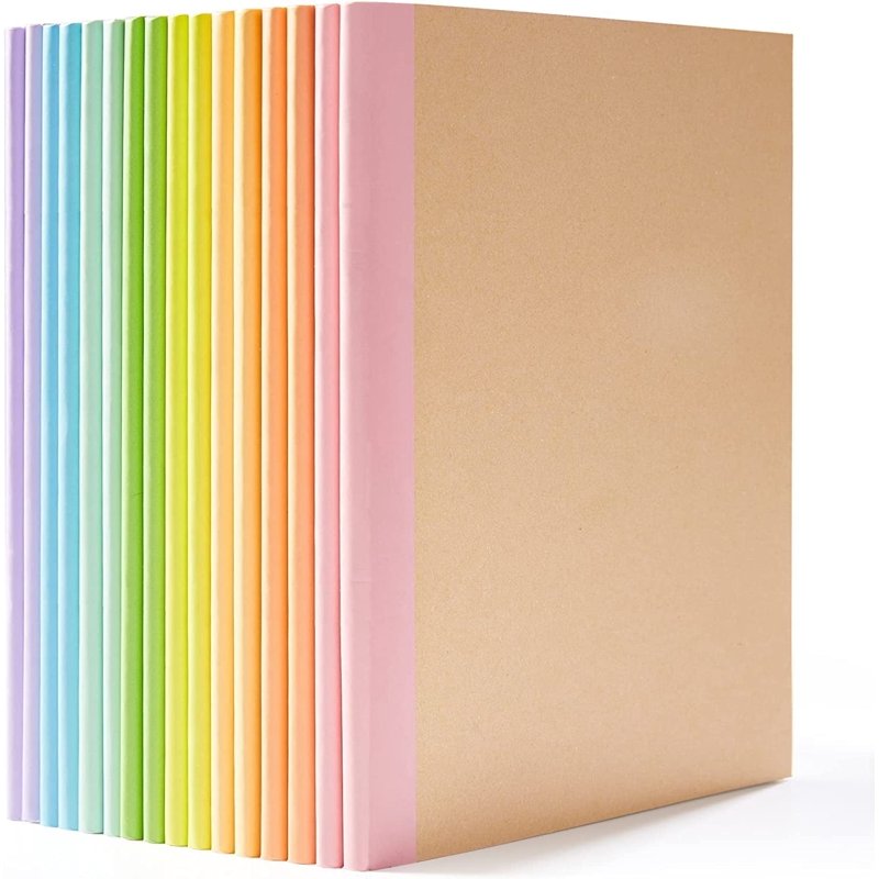 16 Pack Composition Notebooks with Kraft Covers & Pastel Spines - A5, 60 Pages