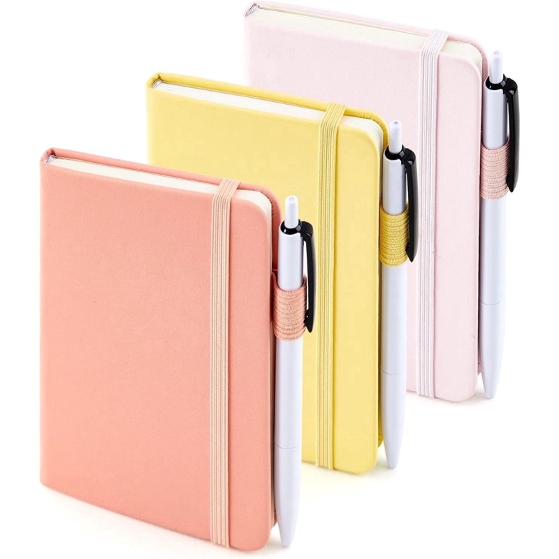 Pocket Notebook Set with Black Pens - Pastel Colors, 3 Pack, 3.5x5.5 Inches