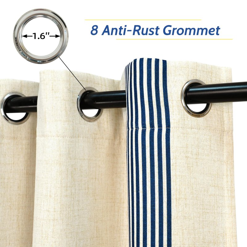 Linen Blend Blackout Curtains 52x84 Inch Vertical Striped Room Darkening Drapes