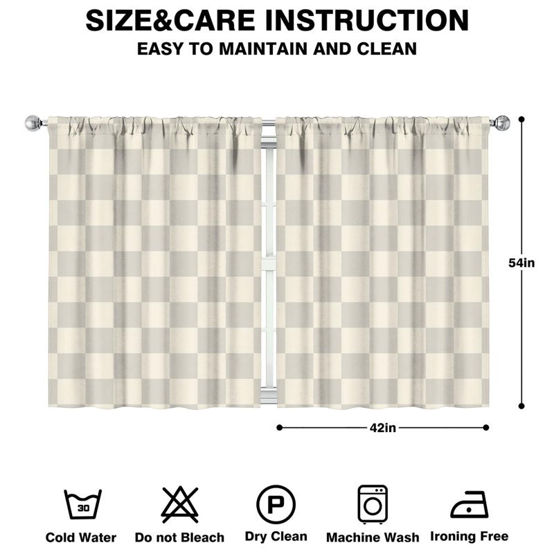Set of 2 Rustic Plaid Kitchen Tier Curtains 42x54 Inch Rod Pocket Semi-Sheer