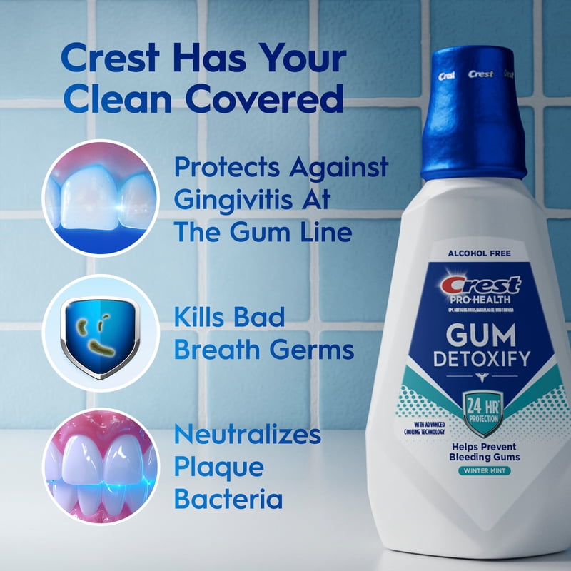 Crest Mouthwash Pro-Health Gum Detoxify Winter Mint 4 Pack - Antigingivitis & Antiplaque, Alcohol-Free, 500mL