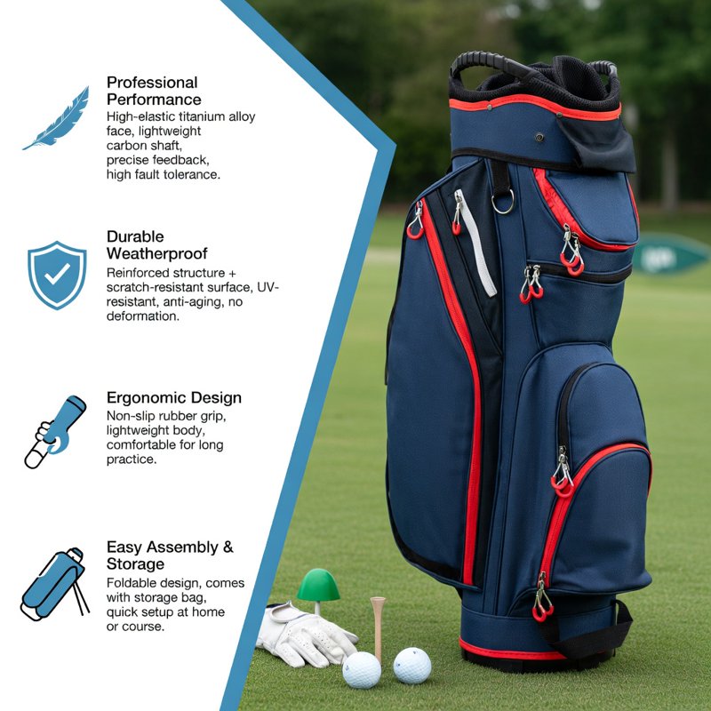 Golf Cart Bag 9.5-Inch 14-Way Divided with Rain Hood, Nylon Travel-Ready