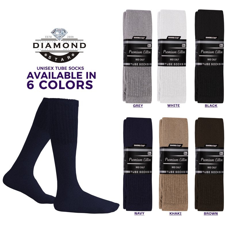 Diabetic Over The Calf Socks – Non-Binding Cushioned Cotton Knee High Men’s Socks Navy 6 Pairs
