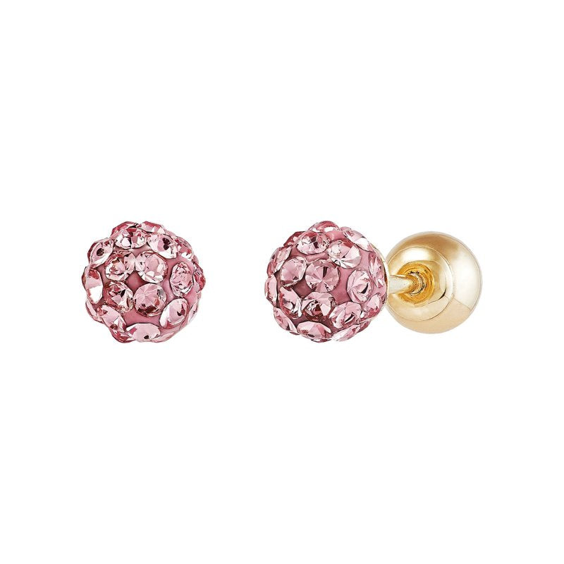 Pink Crystal Stud Earrings in 10K Yellow Gold - 4.8mm Front & Back Design