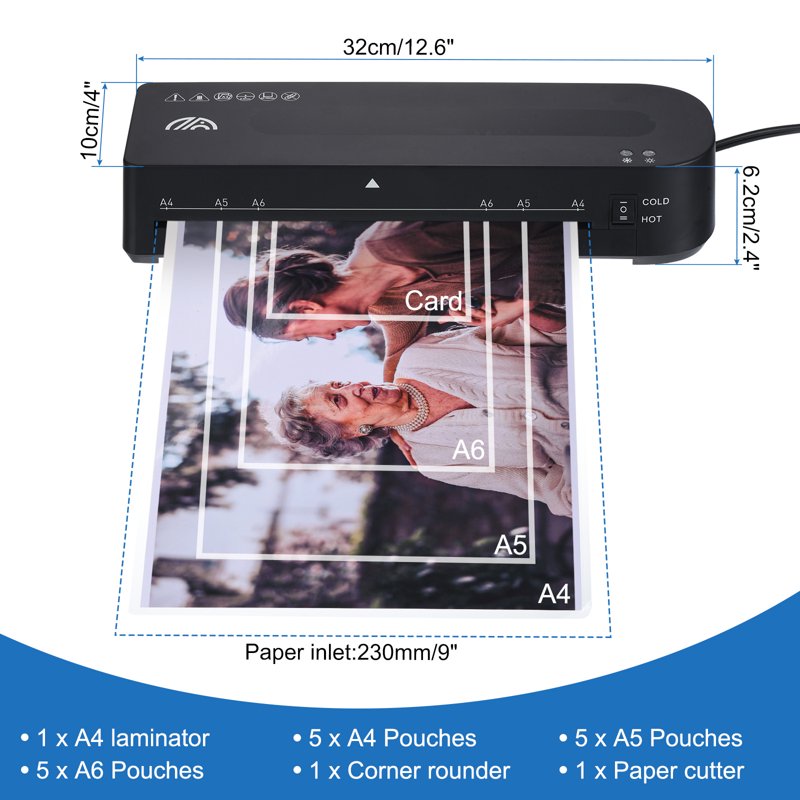 A4 Thermal Laminator Machine 9 Inch Hot Cold Laminator with Pouches & Accessories