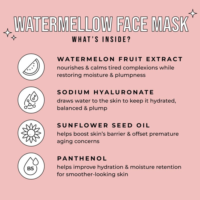 Hydrating Watermelon Face Mask 3 Pack - All Skin Types, Eco-Friendly Sheet Masks