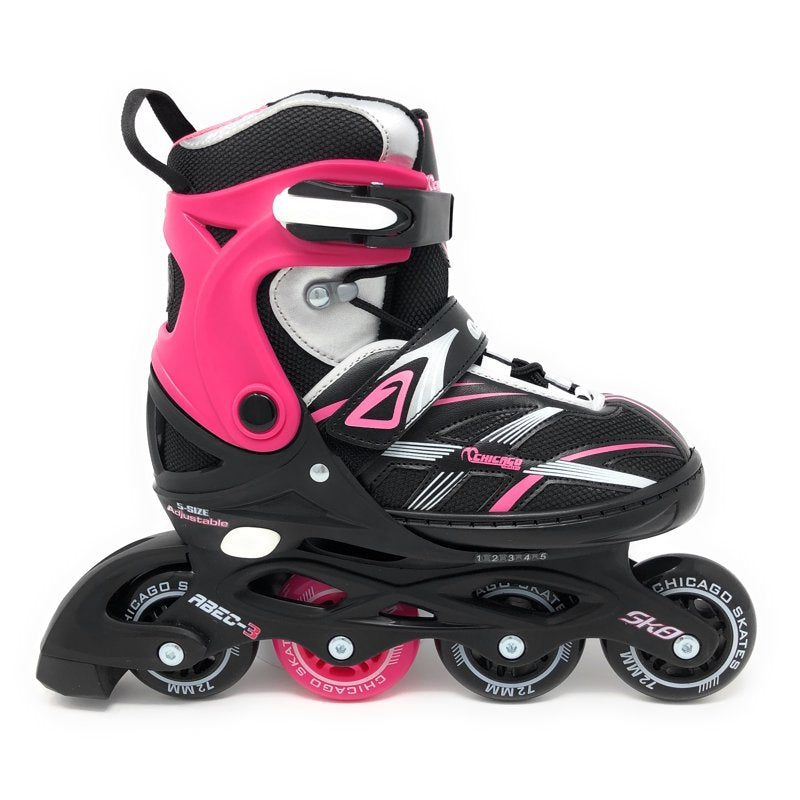 Adjustable Girls Inline Skates - Black Pink Silver, Multi-Size Fit