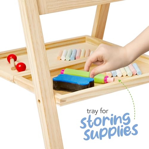 Kids Double Sided Art Easel with Whiteboard & Chalkboard, Toddler Craft Table for 2-4 Years