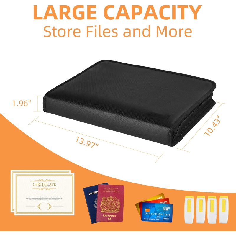 Fireproof Waterproof Accordion File Organizer with 13 Pockets, Labels & Handle