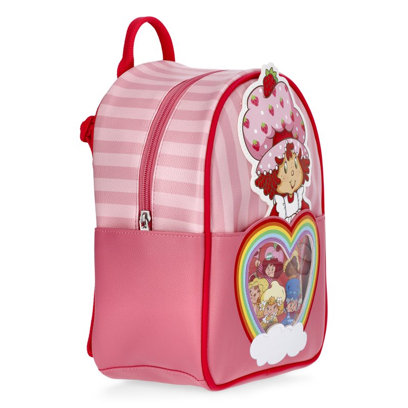 Women's Faux Leather Mini Backpack with Rainbow Heart - Pink