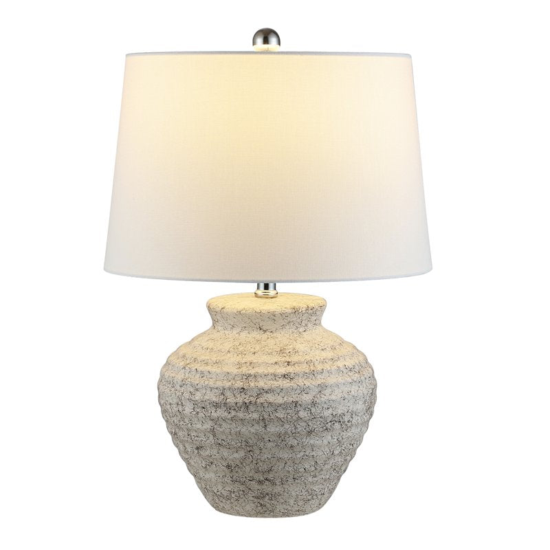 Contemporary Ceramic Table Lamp with Cotton Shade - Light Grey Finish