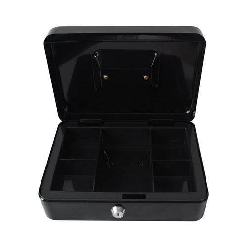 10 Inch Metal Cash Box with Key Lock and Money Tray - Black