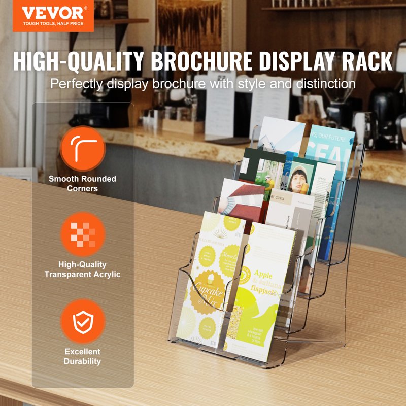 Acrylic Brochure Holder Stand 8.5x11 inch Multi-Tier Display Organizer with Removable Dividers