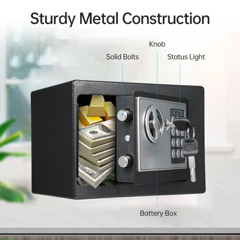 Fireproof Waterproof Security Safe with Keypad & Spare Keys - Compact Home Safe