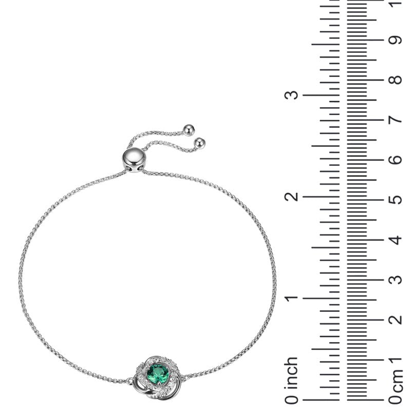 Sterling Silver Lab Grown Diamond and Emerald Bolo Bracelet for Women