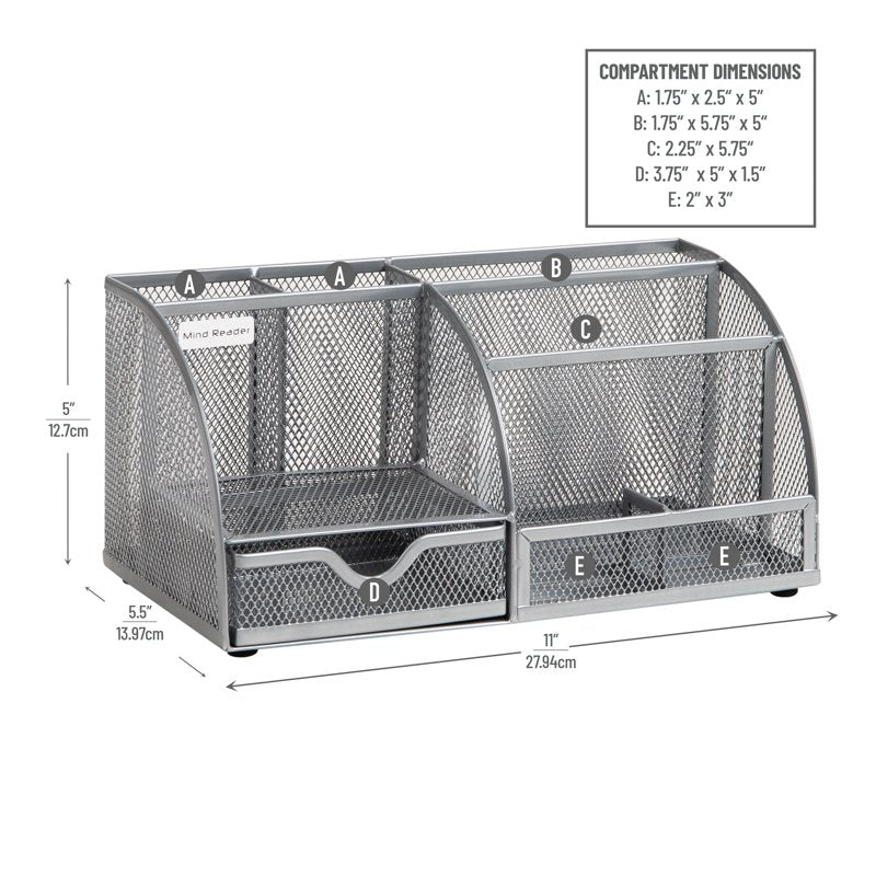 Desktop Organizer with 7 Compartments - Metal Mesh Office Storage