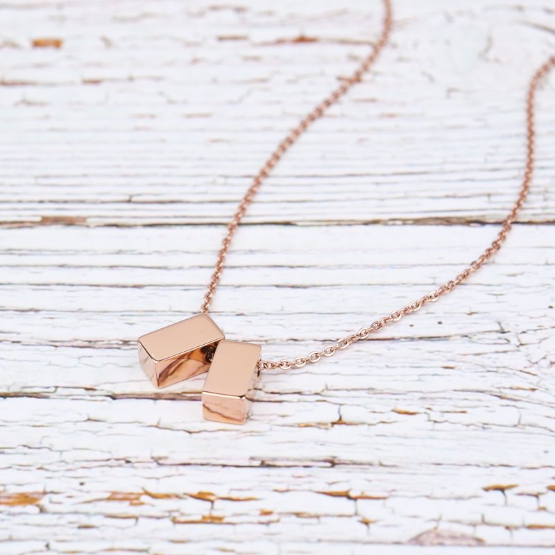Rose Gold Cube Necklace Gift for Mom - Mothers Day Birthday Jewelry Set