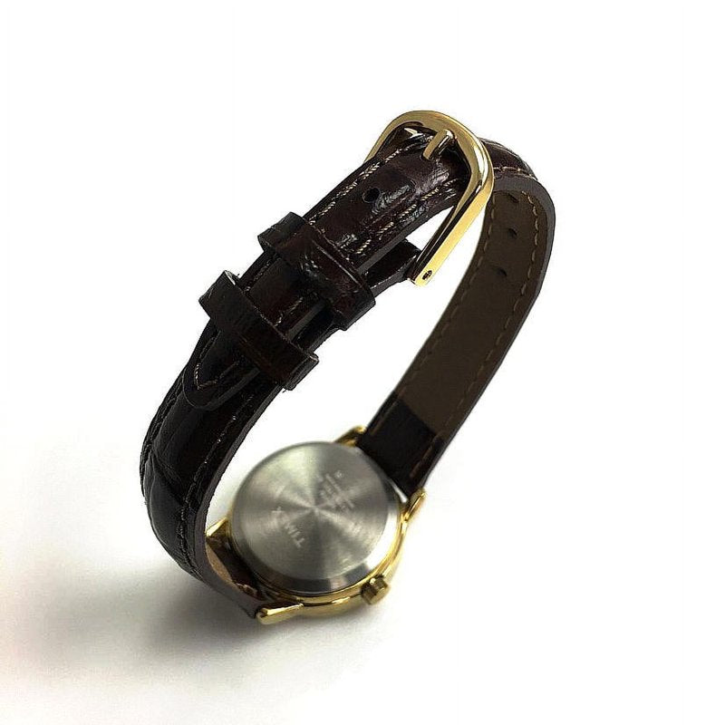 Casual Women's Watch with Leather Strap and Date Function - Brown/Gold