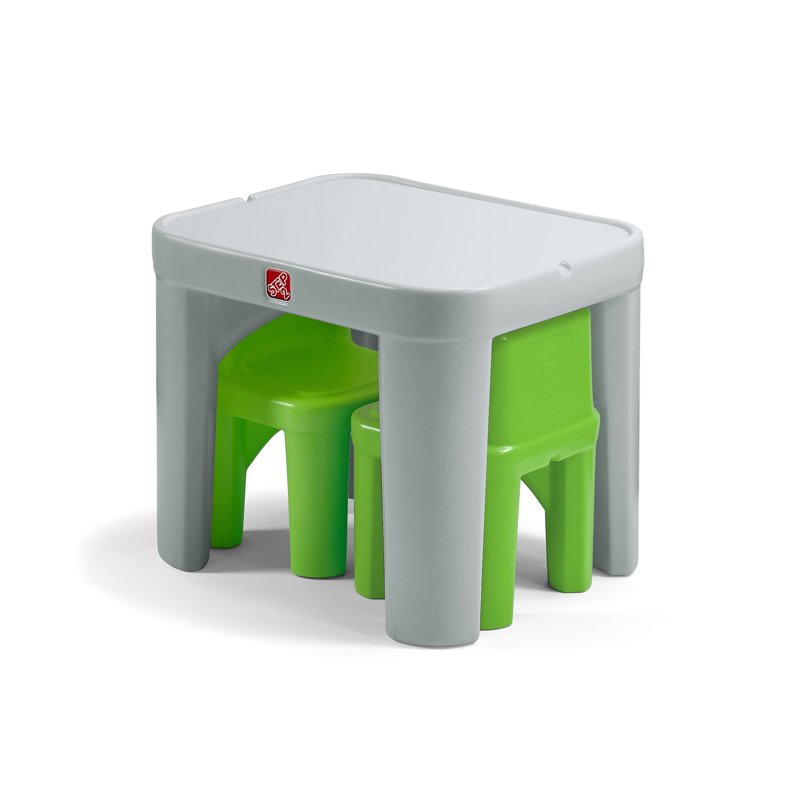 Kids Plastic Toddler Table and Chairs Set - Gray, 2 Chairs, Easy Clean