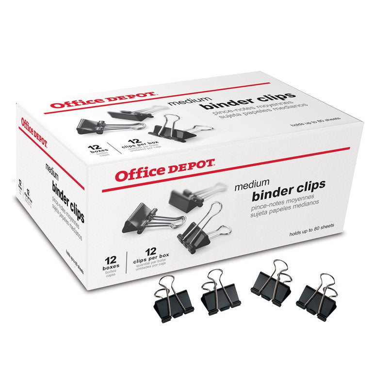 Medium Black Binder Clips - 1 1/4 Inch Wide, 5/8 Capacity, Pack of 144