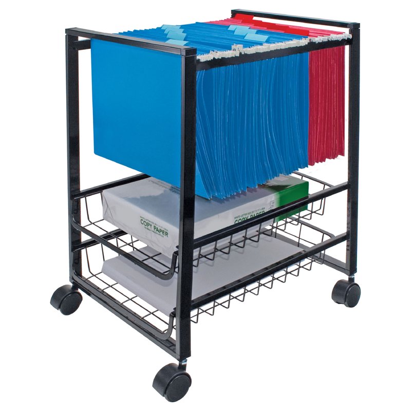 2-Drawer Rolling File Cart with Storage Baskets - Black Steel Office Organizer