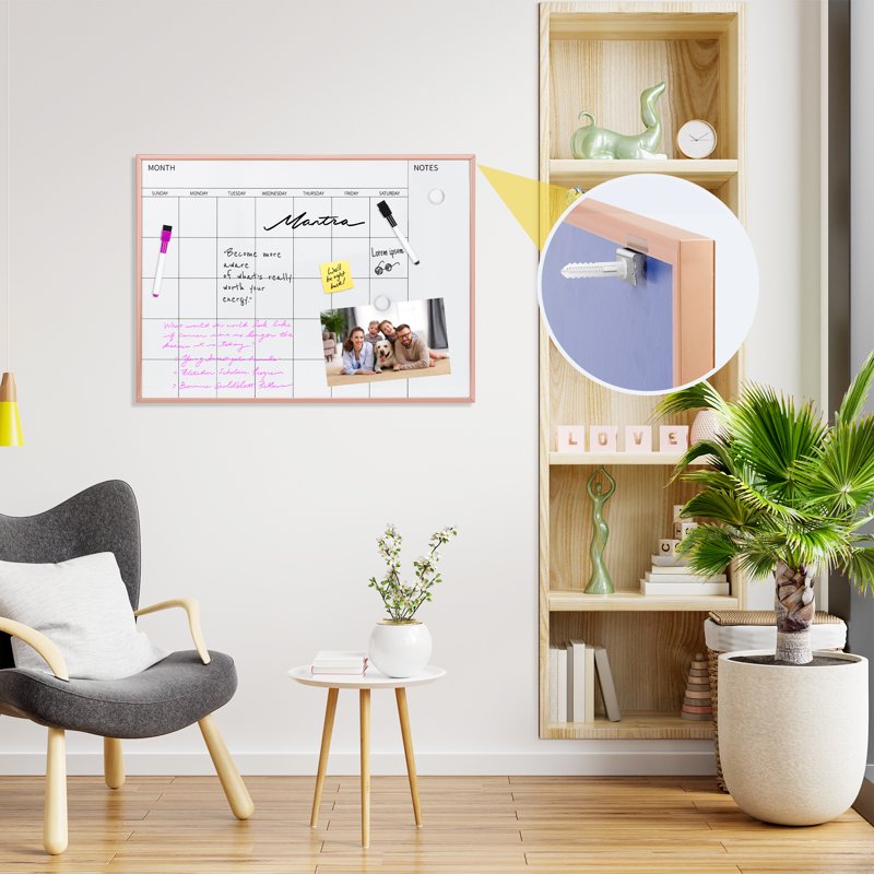 Magnetic Monthly Calendar Whiteboard 17x23 Inches with Rose Gold Frame for Wall Office Home School