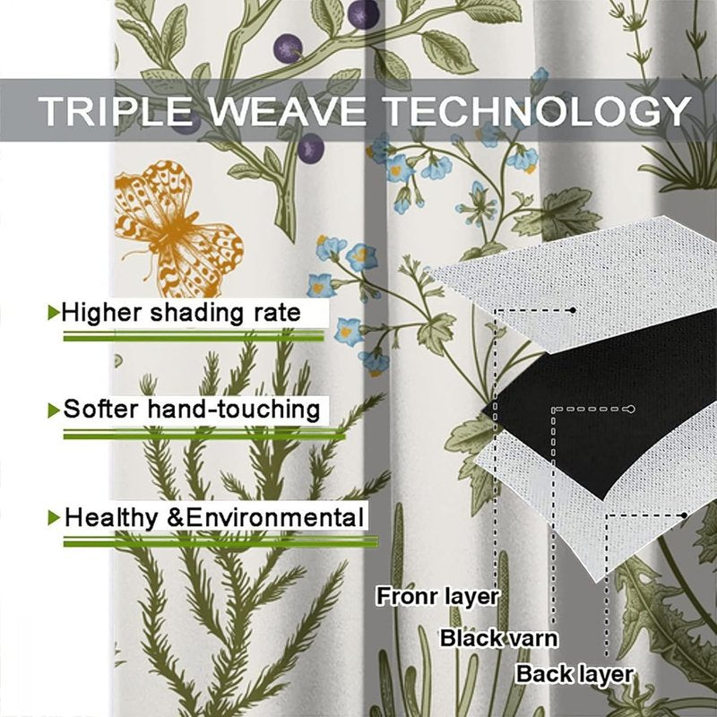 Botanical Floral Curtain Set - Decorative Window Drapes for Bedroom & Living Room