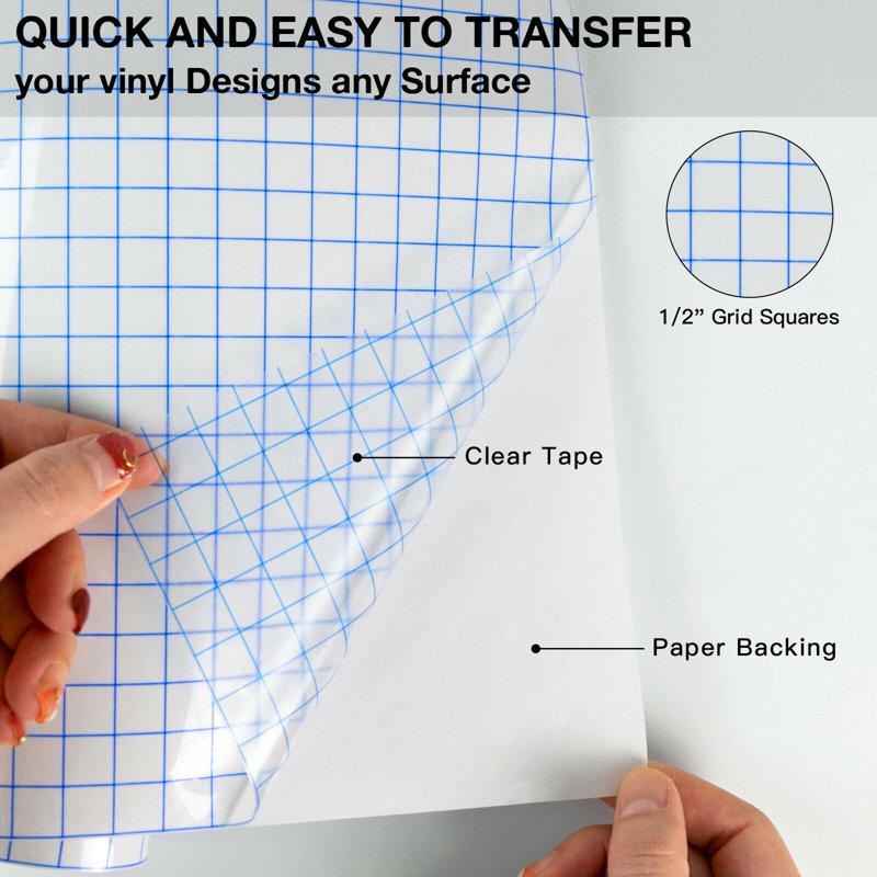 Transfer Tape for Vinyl with Blue Alignment Grid - 12" x 30 Ft | Self-Adhesive Sign & Sticker Transfer Paper