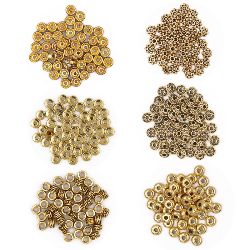 600pcs Jewelry Bead Spacer Set - Silver & Gold Alloy Charms for DIY Bracelets & Necklaces