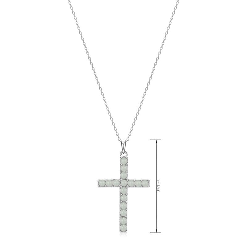 Genuine Jade Cross Necklace in Platinum Over Sterling Silver - Women's Jewelry