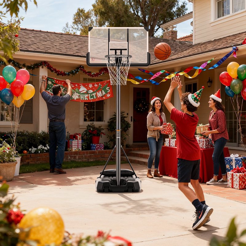 Portable Adjustable Basketball Hoop System with Large Base for Indoor Outdoor Use - 44 Inch Rim