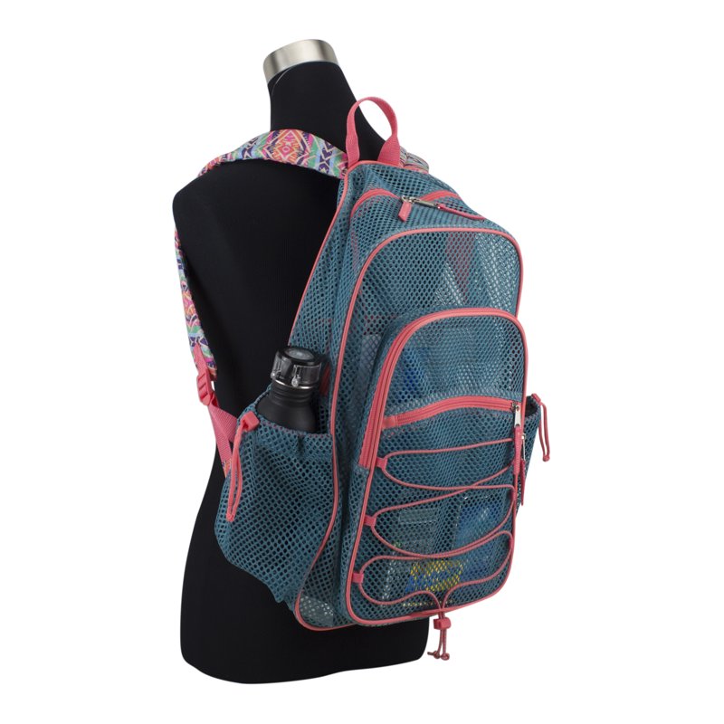 Large Mesh Backpack with Bungee Cord - Unisex Aqua Haze