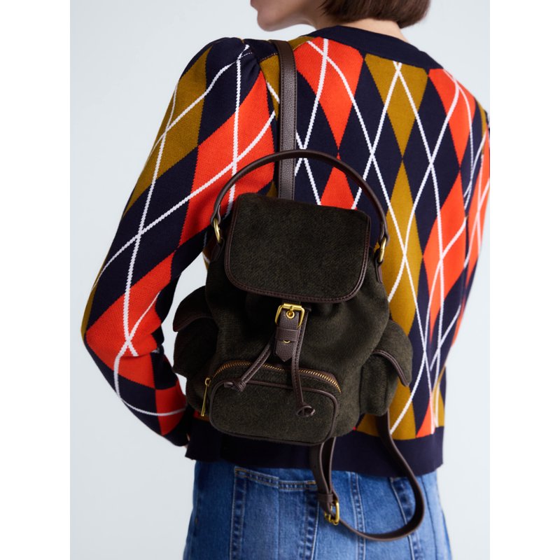 Women's Backpack with Faux Leather Trim and Multiple Pockets - Adjustable Straps
