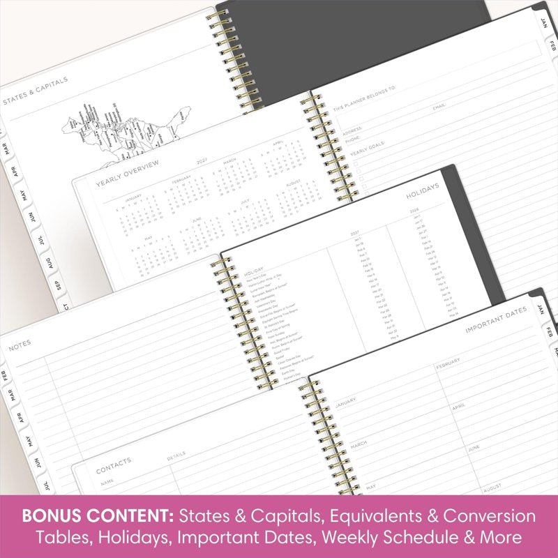 2027 Weekly & Monthly Planner Calendar with Durable Twin Wire Binding and Storage Pocket