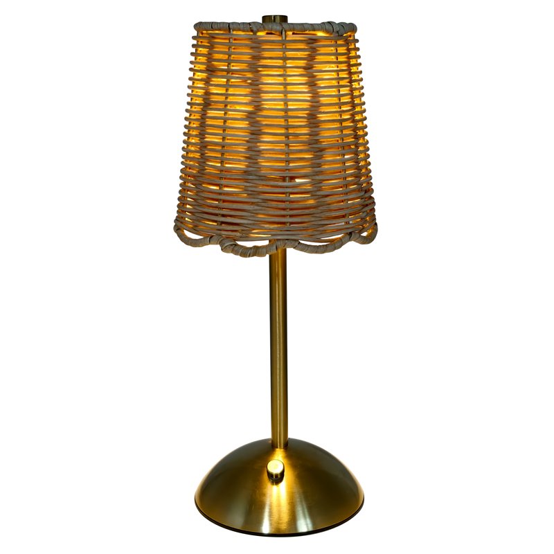 Cordless Rattan and Gold Table Lamp with Touch Dimmer - Home Decor