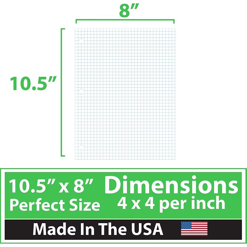 Quad Ruled Graph Paper Sheets Bulk Pack for School Office Art - 10.5 x 8, 4x4 Squares