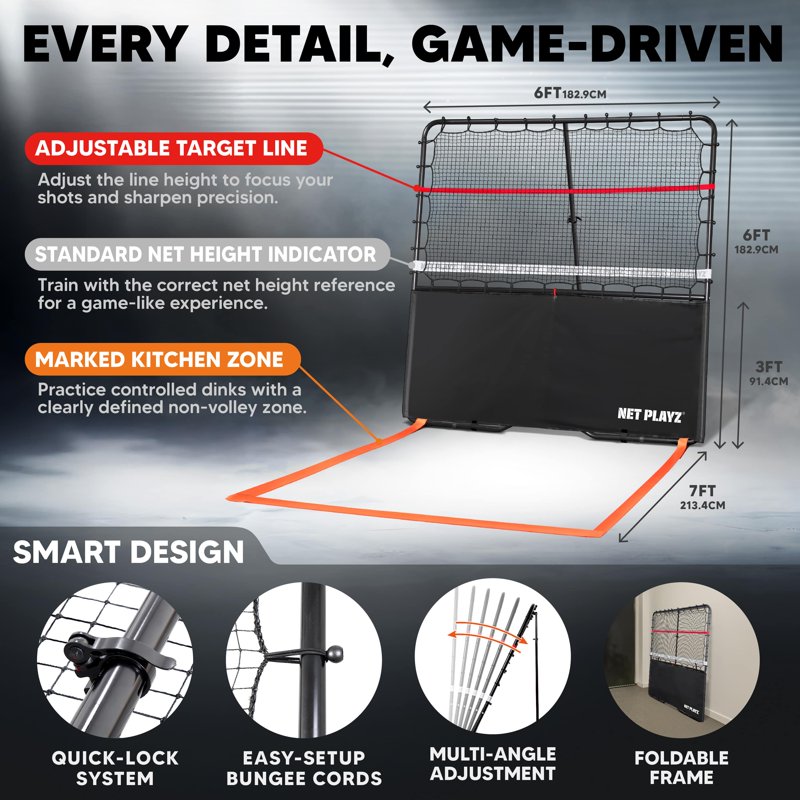 6 ft Pickleball Rebounder Training Aid – Adjustable Angles, Easy Setup for Forehands, Backhands, Dinks, Volleys